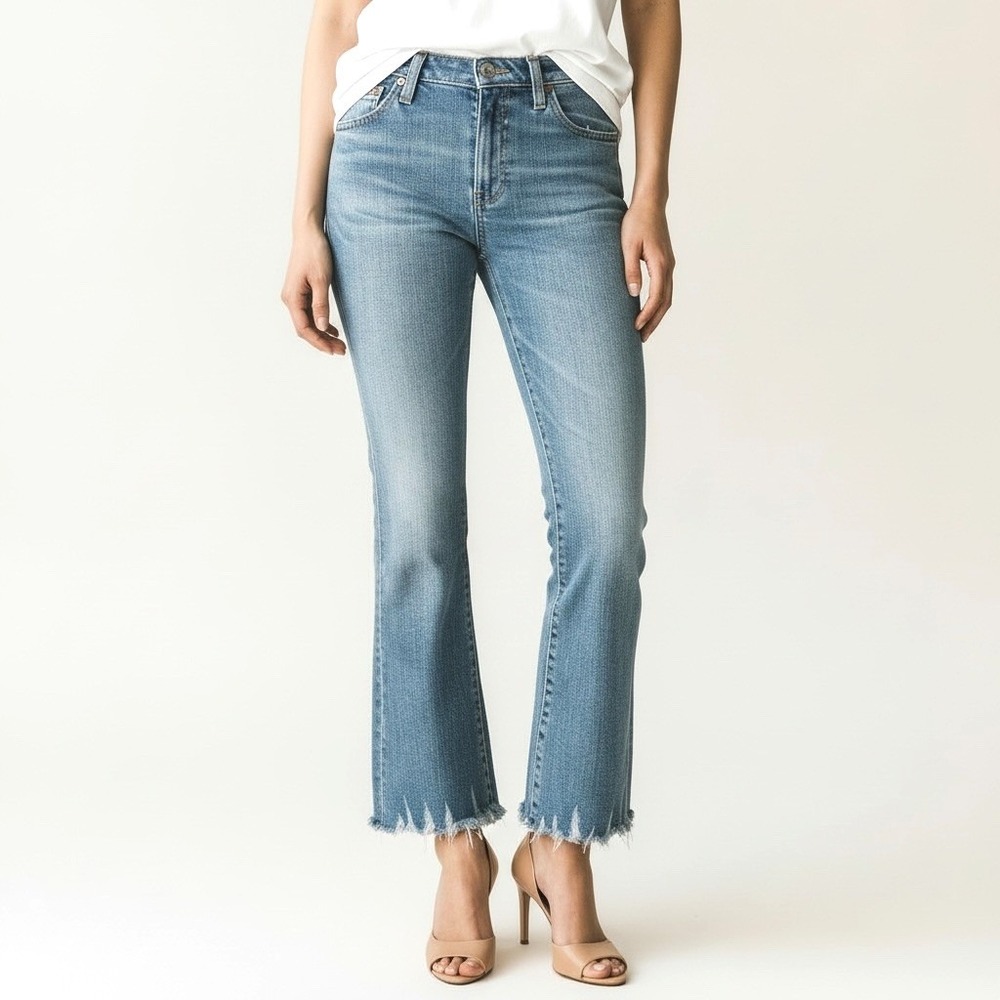 AG‎ Adriano Goldschmied The Jodi Crop Jeans Womens 25R Blue Raw Hem Flare